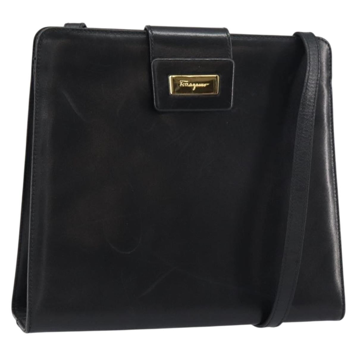 Salvatore Ferragamo Vintage Shoulder Bag Leather, BLACK, LEATHER, Shoulder bag