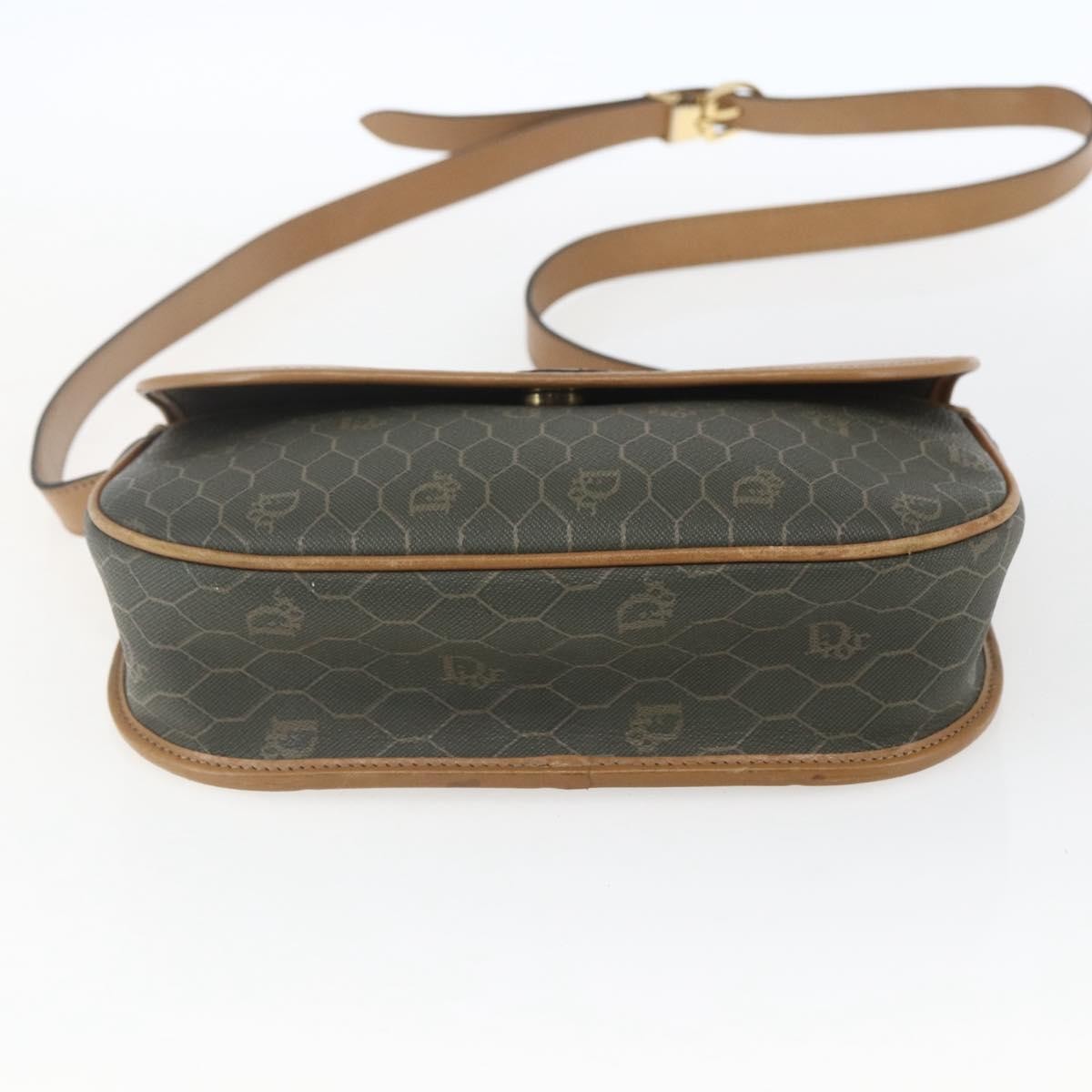 Christian Dior Vintage Honeycomb Flap Crossbody Bag Canvas and Leather, KHAKI, CANVAS, Shoulder bag