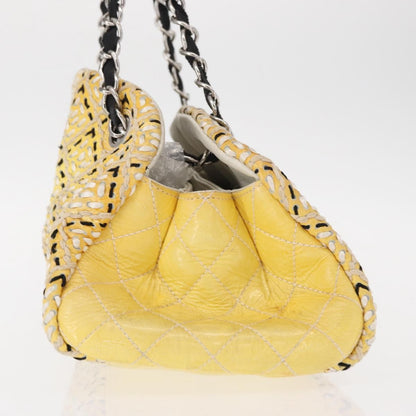 Chanel Just Mademoiselle Bag Woven Stitch Patent, YELLOW, PATENT_LEATHER, Shoulder bag