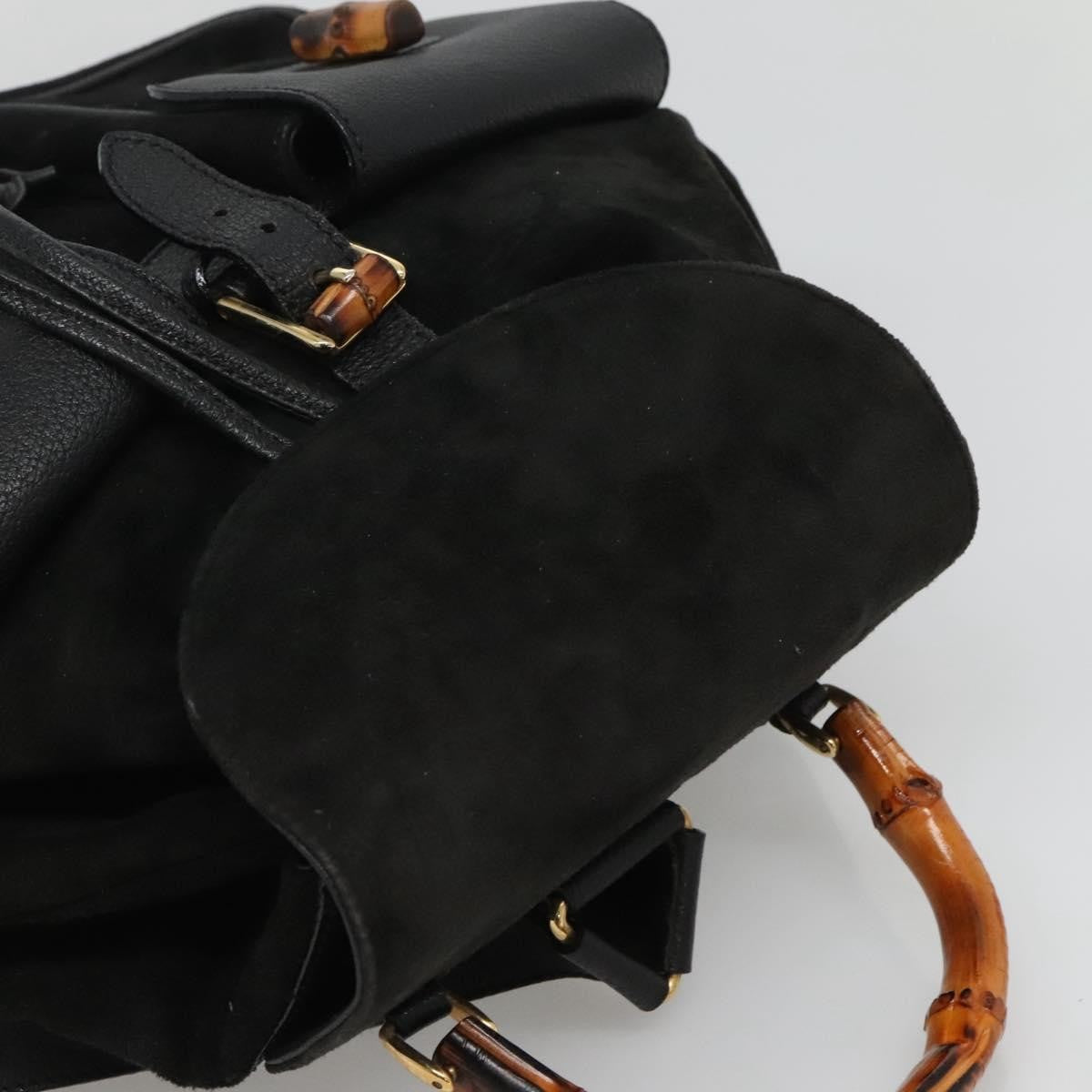 Gucci Vintage Bamboo Backpack Suede and Leather, Black, Suede, Backpack