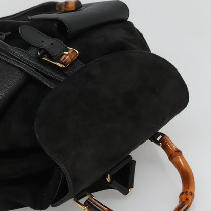 Gucci Vintage Bamboo Backpack Suede and Leather, Black, Suede, Backpack