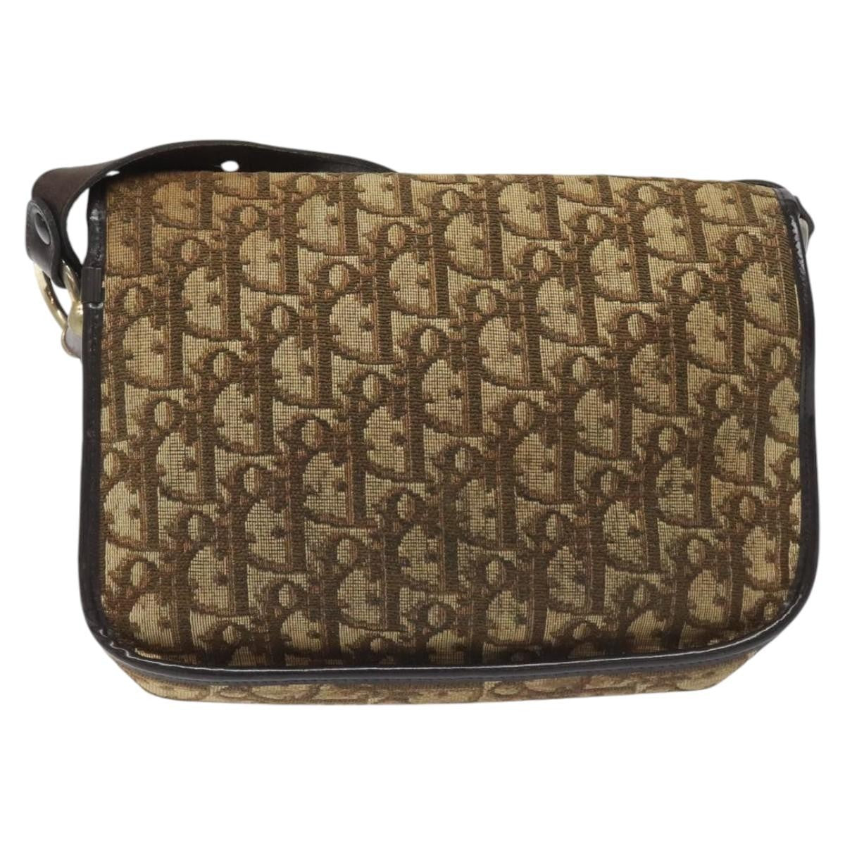 Christian Dior Vintage Trotter Flap Shoulder Bag Canvas, BROWN, CANVAS, Shoulder bag