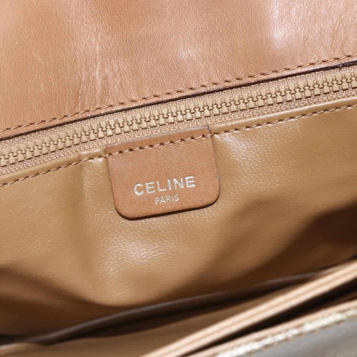 Celine Vintage Macadam Shoulder Bag Canvas and Leather, BEIGE, CANVAS, Shoulder bag