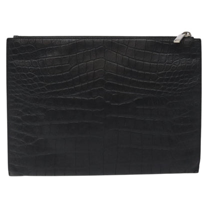 Saint Laurent Zip Pouch Crocodile Embossed Leather, BLACK, LEATHER, Clutche & pouche