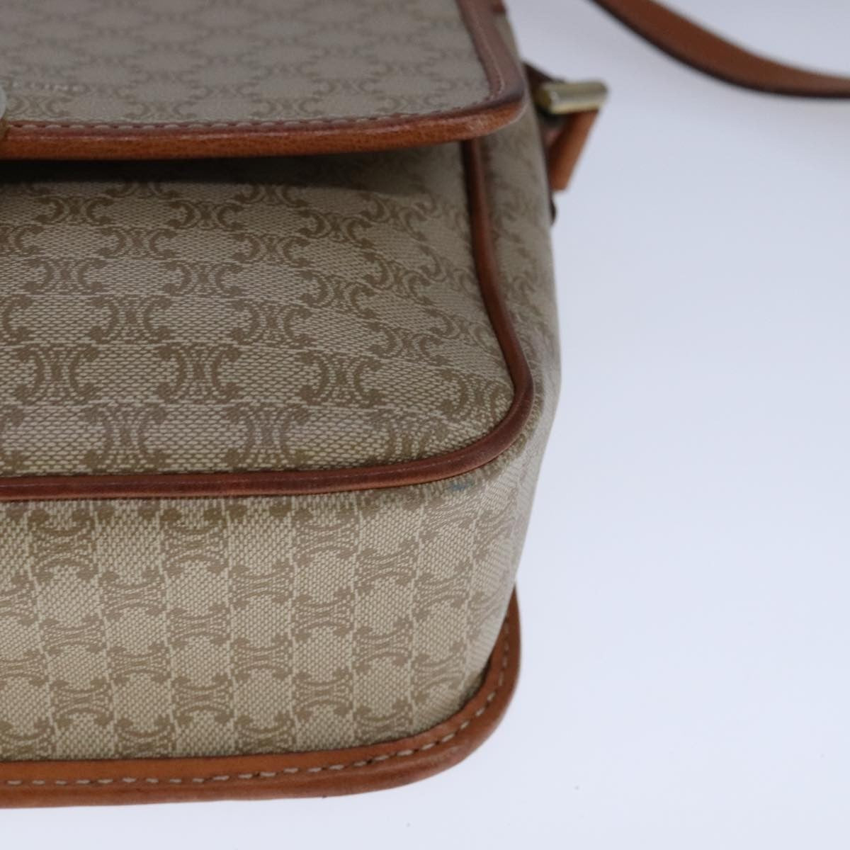 Celine Vintage Macadam Circle Logo Shoulder Bag Canvas and Leather, Beige, Canvas, Shoulder Bag