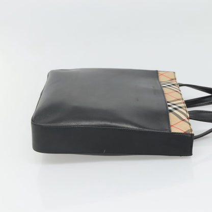 Burberry Nova Check Tote Canvas and Leather, BLACK, LEATHER, Tote bag