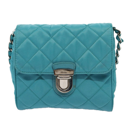 Prada Pushlock Chain Flap Bag Quilted Tessuto, Turquoise, Nylon, Shoulder Bag