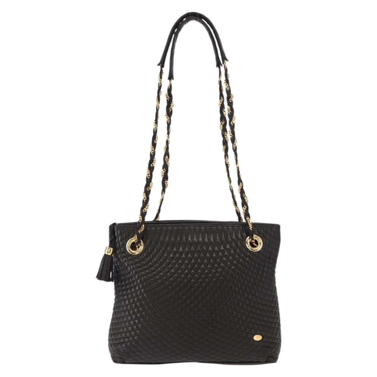 Bally Vintage Chain Shoulder Bag Quilted Leather, Black, Leather, Shoulder Bag