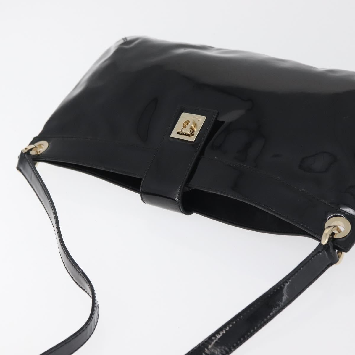 Salvatore Ferragamo Gancini Shoulder Bag Patent Leather, Black, Patent Leather, Shoulder Bag