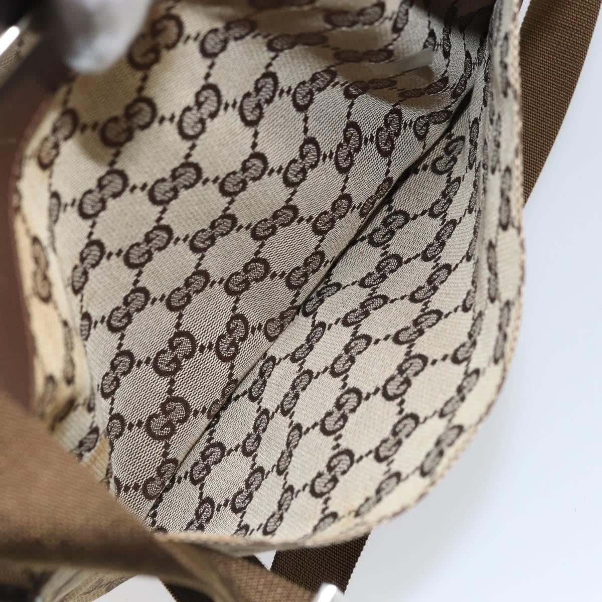 Gucci Vintage Flat Messenger Bag GG Canvas and Leather, BEIGE, CANVAS, Shoulder bag