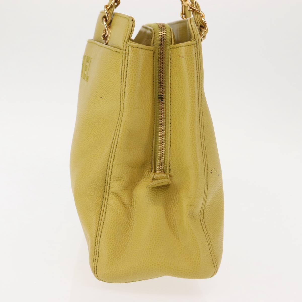 Chanel Vintage Logo Chain Shoulder Bag Caviar, YELLOW, LEATHER, Shoulder bag