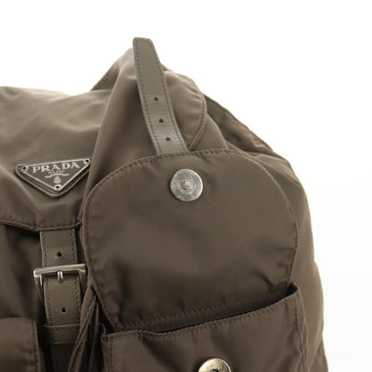 Prada Vela Double Front Pocket Backpack Tessuto with Saffiano Leather, GRAY, NYLON, Backpack