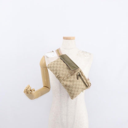 Gucci Vintage Double Belt Bag GG Canvas with Leather, BEIGE, CANVAS, Shoulder bag