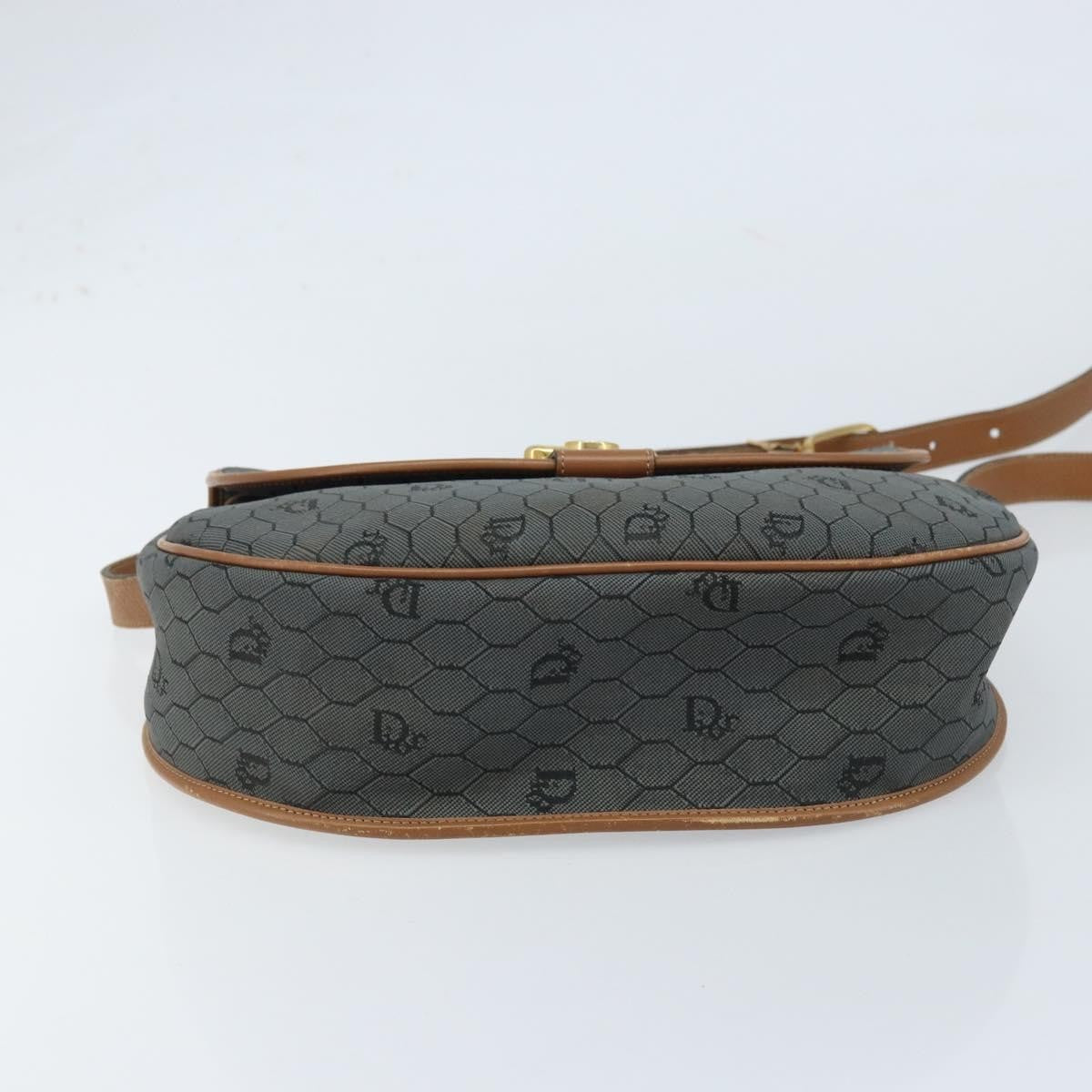Christian Dior Vintage Honeycomb Flap Crossbody Bag Canvas and Leather, BLACK, CANVAS, Shoulder bag