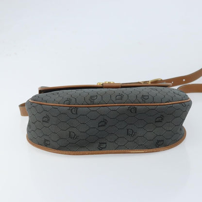 Christian Dior Vintage Honeycomb Flap Crossbody Bag Canvas and Leather, BLACK, CANVAS, Shoulder bag