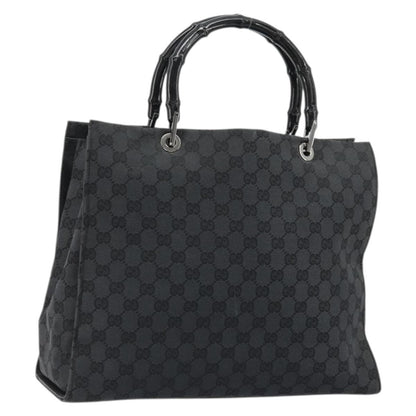 Gucci Vintage Bamboo Handle Tote GG Nylon, Black, Nylon, Tote Bag