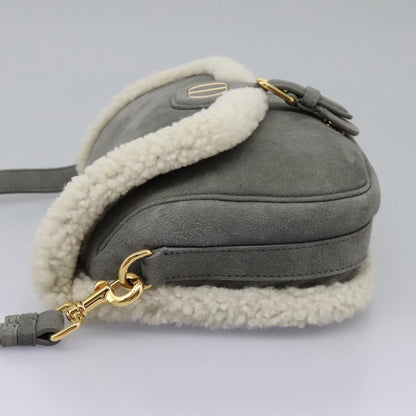 Christian Dior Bobby Flap Bag Shearling and Suede, GRAY, SUEDE, Shoulder bag