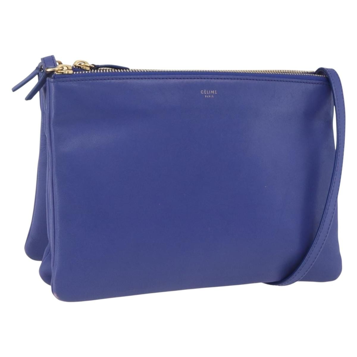 Celine Trio Crossbody Bag Leather, BLUE, LEATHER, Shoulder bag