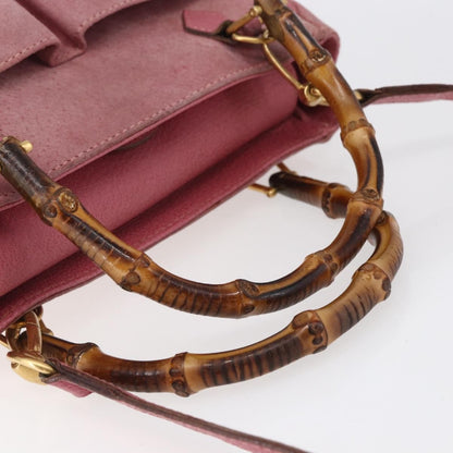 Gucci Vintage Bamboo Handle Bag Suede, PINK, SUEDE, Handbag