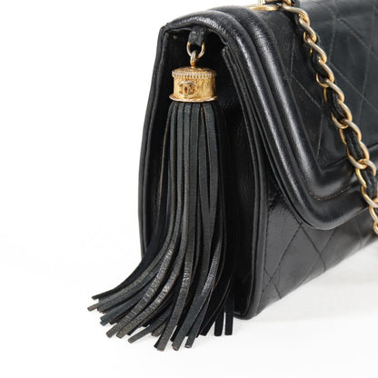 Chanel Vintage Tassel Flap Bag Leather, BLACK, LEATHER, Handbag