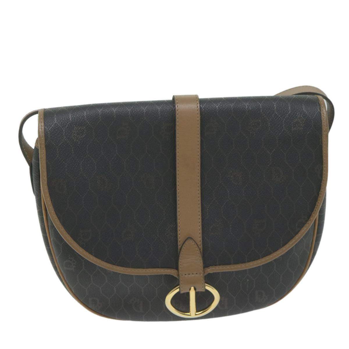 Christian Dior Vintage Honeycomb Flap Crossbody Bag Canvas and Leather, BLACK, CANVAS, Crossbody bag