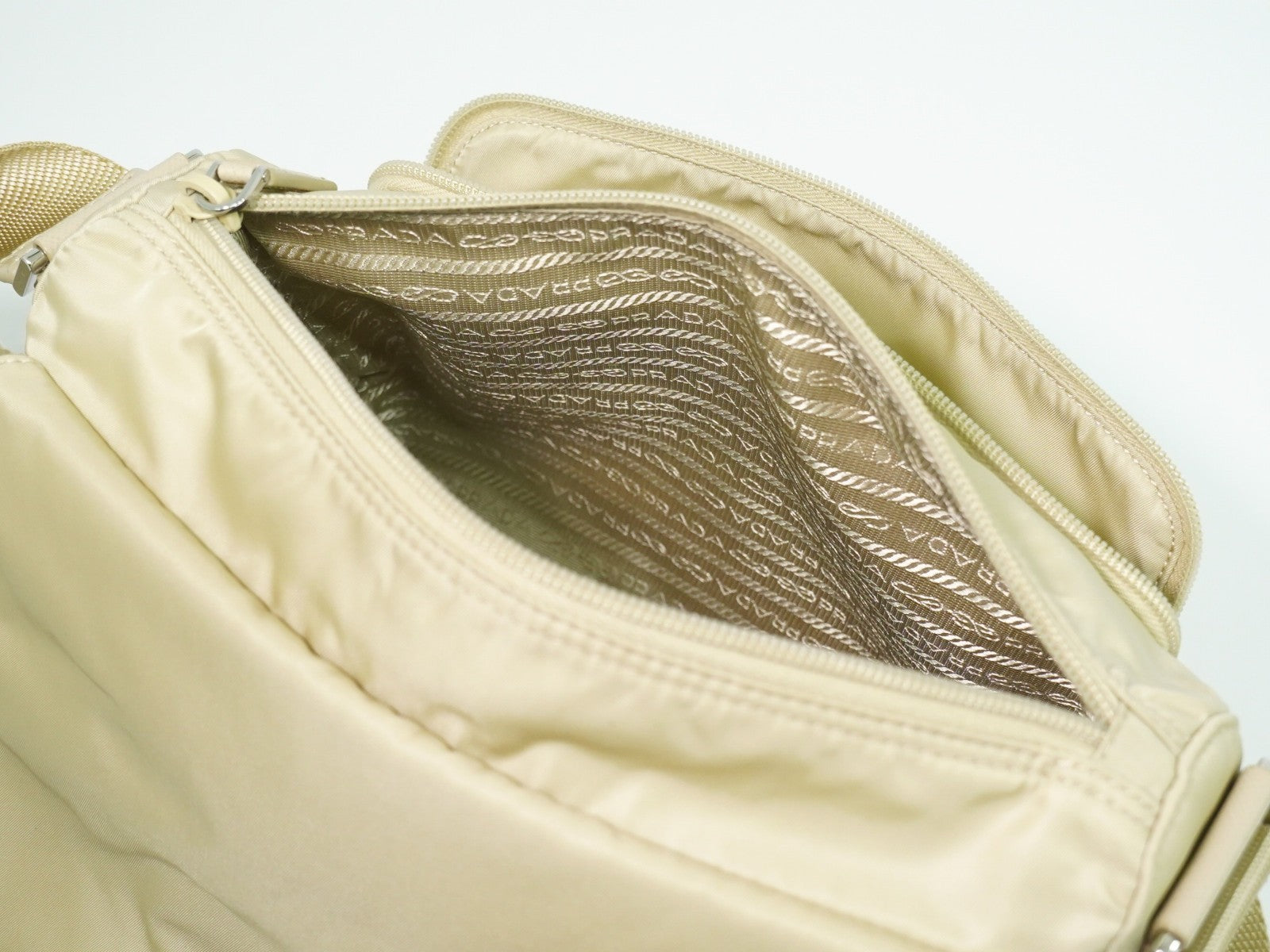 Prada Double Buckle Flap Messenger Bag Re-Nylon, BEIGE, NYLON, Shoulder bag