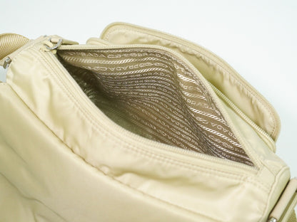 Prada Double Buckle Flap Messenger Bag Re-Nylon, BEIGE, NYLON, Shoulder bag