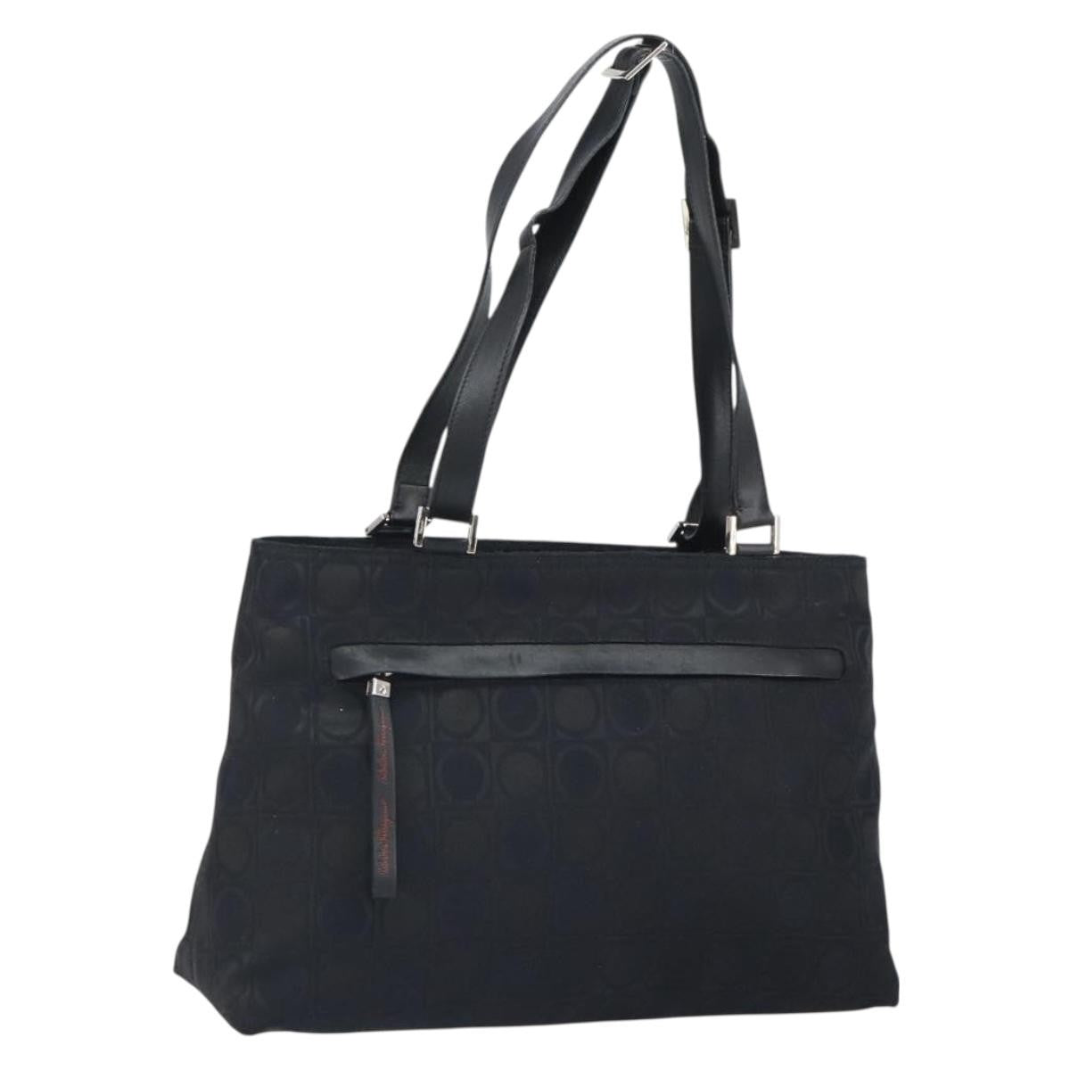Salvatore Ferragamo Gancini Tote Nylon, BLACK, NYLON, Tote bag