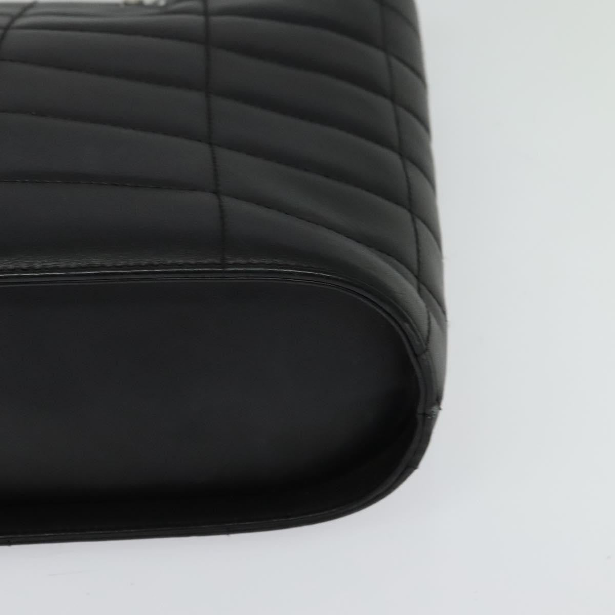 Chanel Vintage Chocolate Bar Metal Ring Tote Quilted Lambskin, BLACK, LEATHER, Tote bag