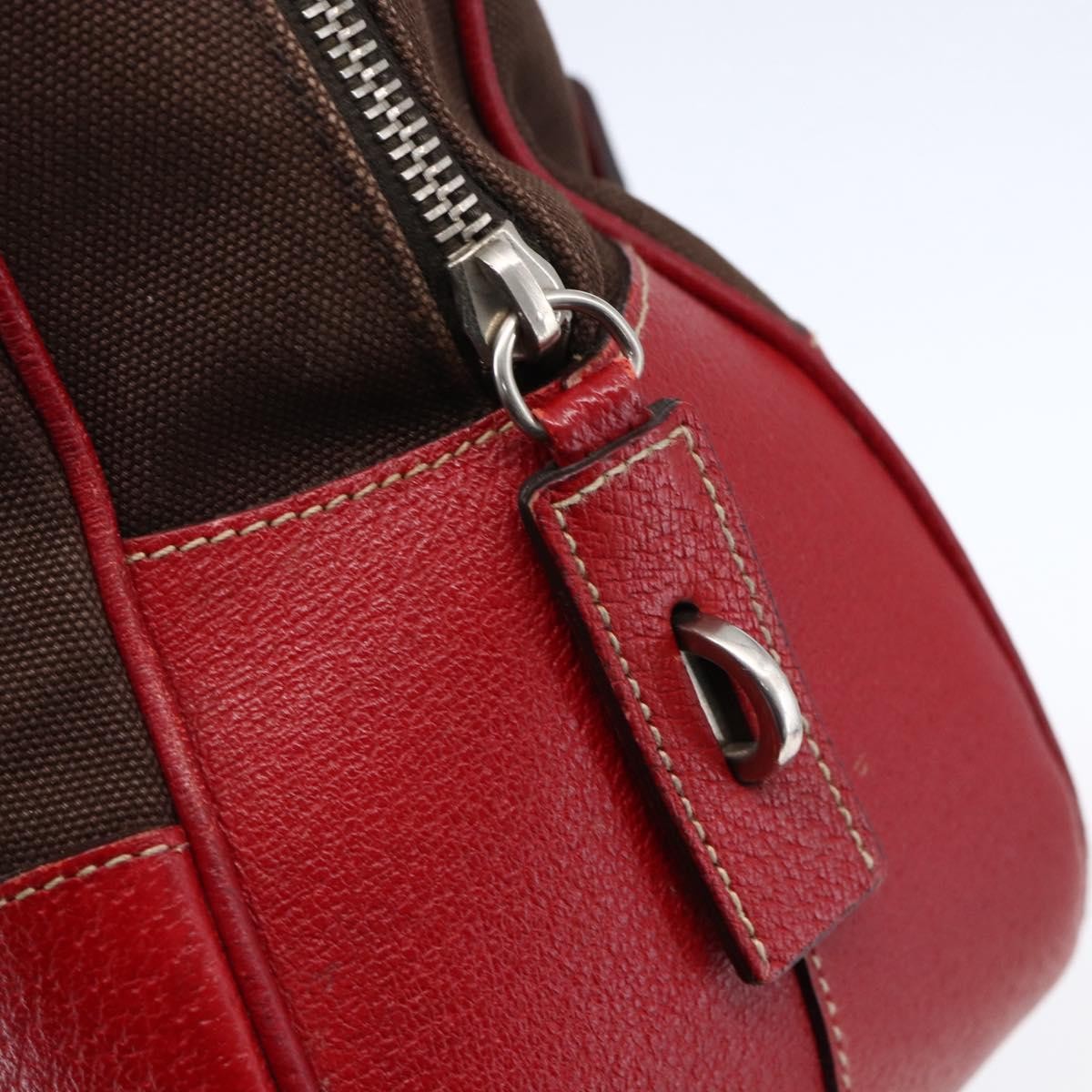 Prada Bowler Bag Canvas with Leather, BROWN, CANVAS, Handbag