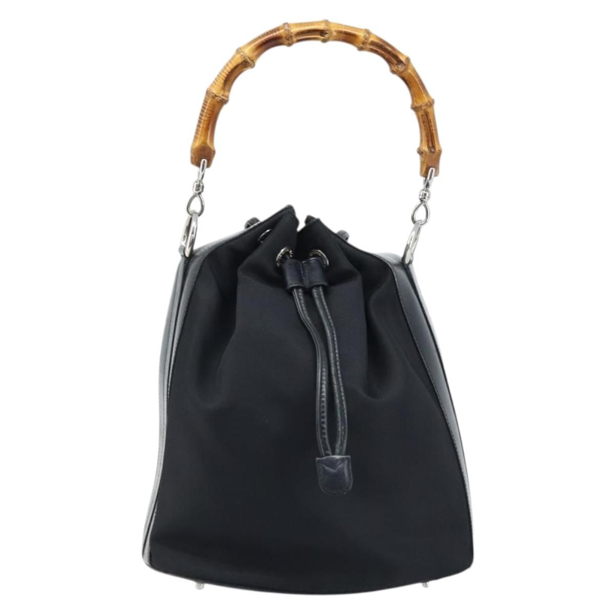 Gucci Vintage Bamboo Bucket Bag Nylon and Leather, Black, Nylon, Handbag