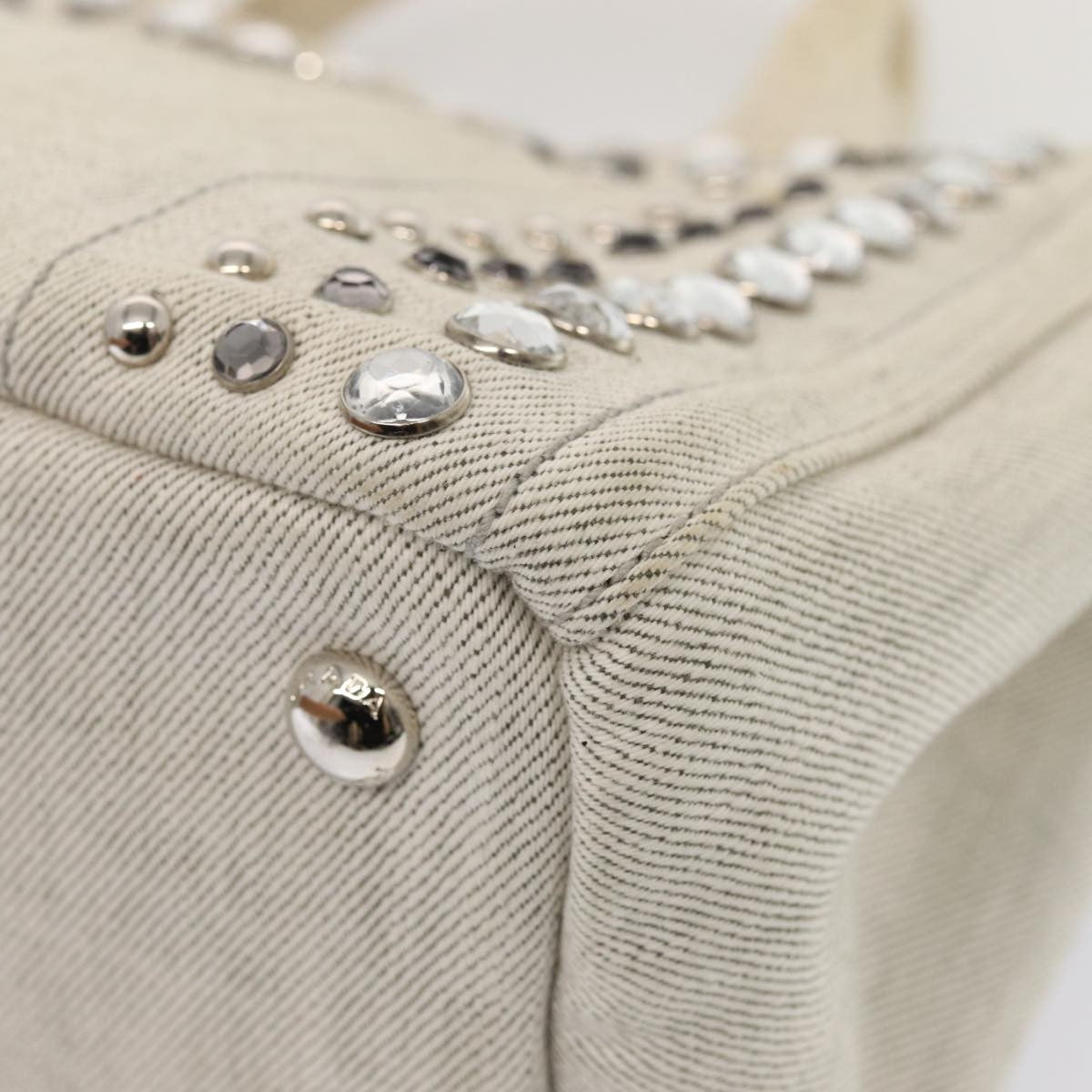 Prada Canapa Tote Rhinestone Embellished Canvas, GRAY, CANVAS, Tote bag