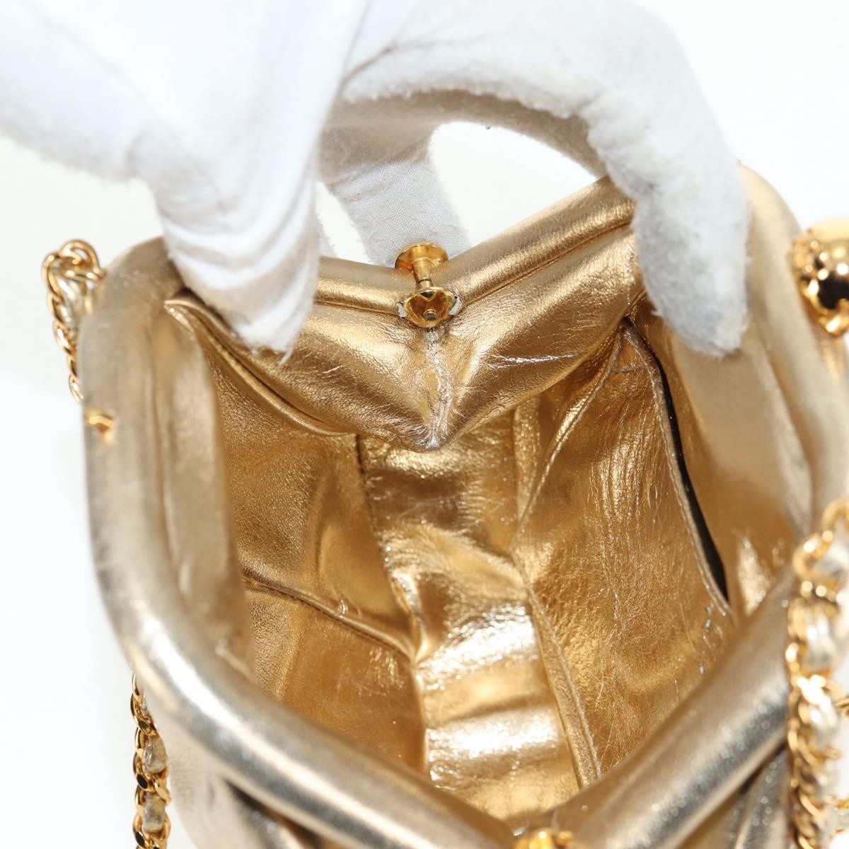 Chanel Vintage Timeless Kisslock Coin Purse Leather, GOLD, LEATHER, Shoulder bag