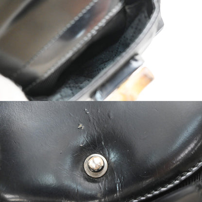 Gucci Vintage Bamboo Backpack Nylon and Patent Leather, BLACK, NYLON, Backpack