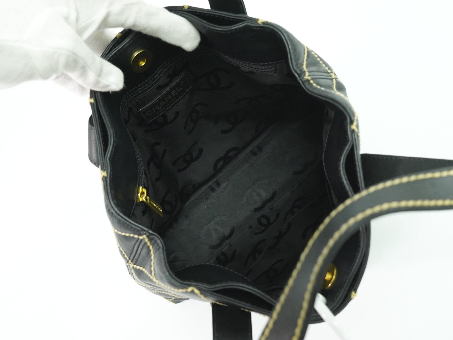 Chanel Surpique Tote Quilted Leather, BLACK, LEATHER, Handbag