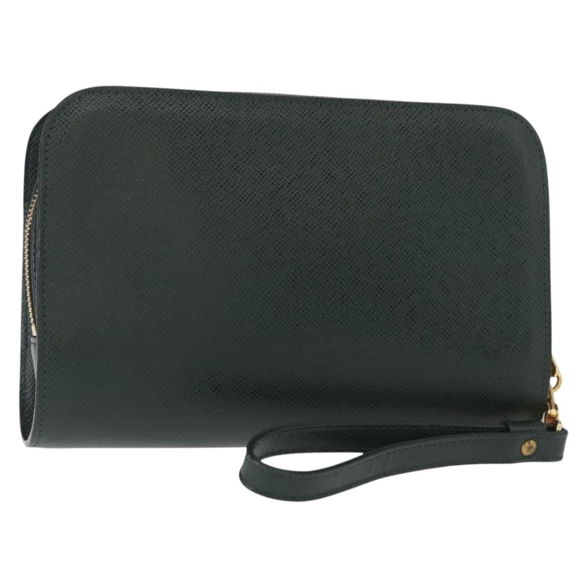 Louis Vuitton Pochette Baikal Clutch Taiga Leather, GREEN, LEATHER, Clutche & pouche
