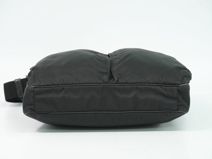 Prada Double Pocket Zip Messenger Tessuto, BLACK, NYLON, Shoulder bag