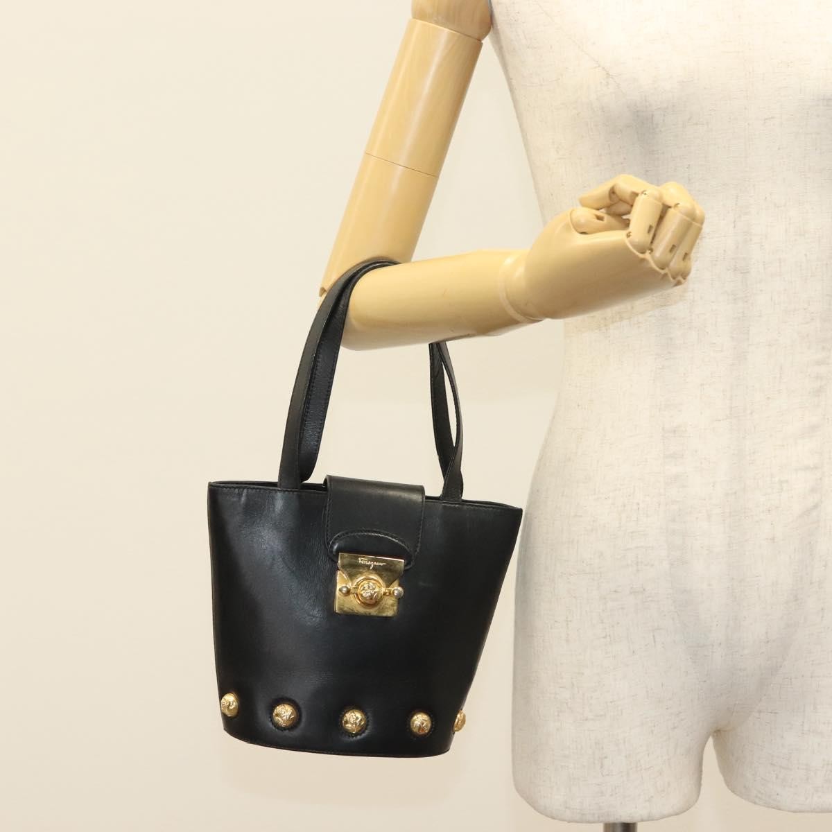 Salvatore Ferragamo Vintage Handbag Leather, BLACK, LEATHER, Handbag