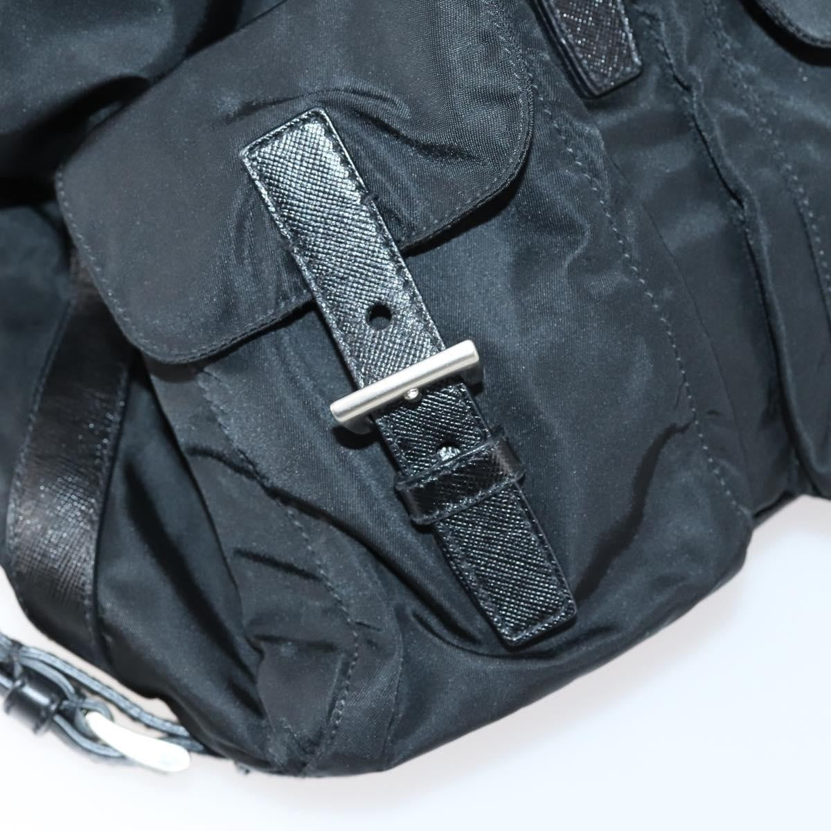 Prada Double Pocket Shoulder Bag Tessuto, BLACK, NYLON, Shoulder bag