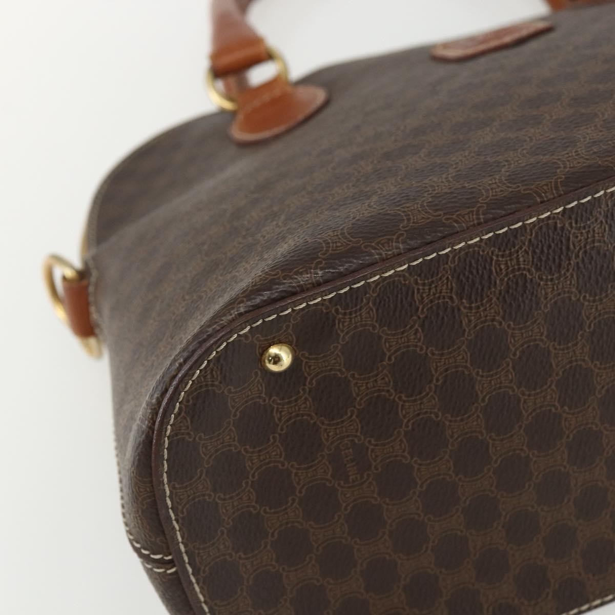 Celine Vintage Macadam Handbag Canvas and Leather, BROWN, CANVAS, Handbag