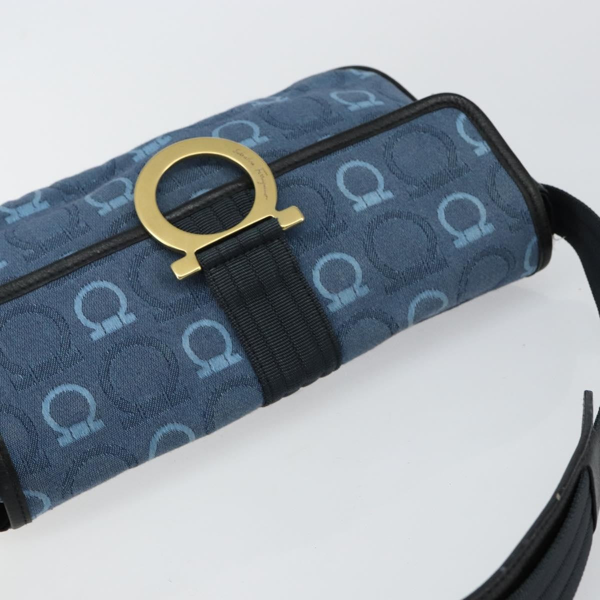 Salvatore Ferragamo Gancini Shoulder Bag Canvas, NAVY, CANVAS, Shoulder bag