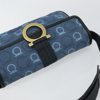 Salvatore Ferragamo Gancini Shoulder Bag Canvas, NAVY, CANVAS, Shoulder bag