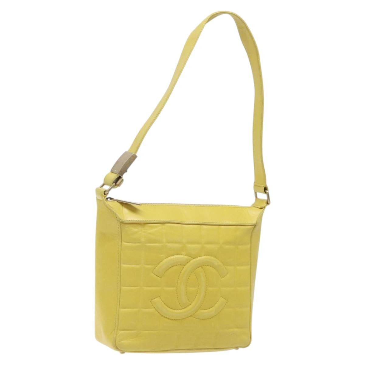 Chanel Chocolate Bar CC Shoulder Bag Quilted Leather, YELLOW, LEATHER, Shoulder bag