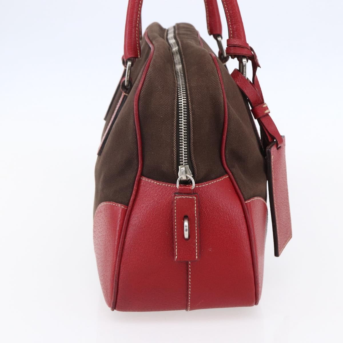 Prada Bowler Bag Canvas with Leather, BROWN, CANVAS, Handbag