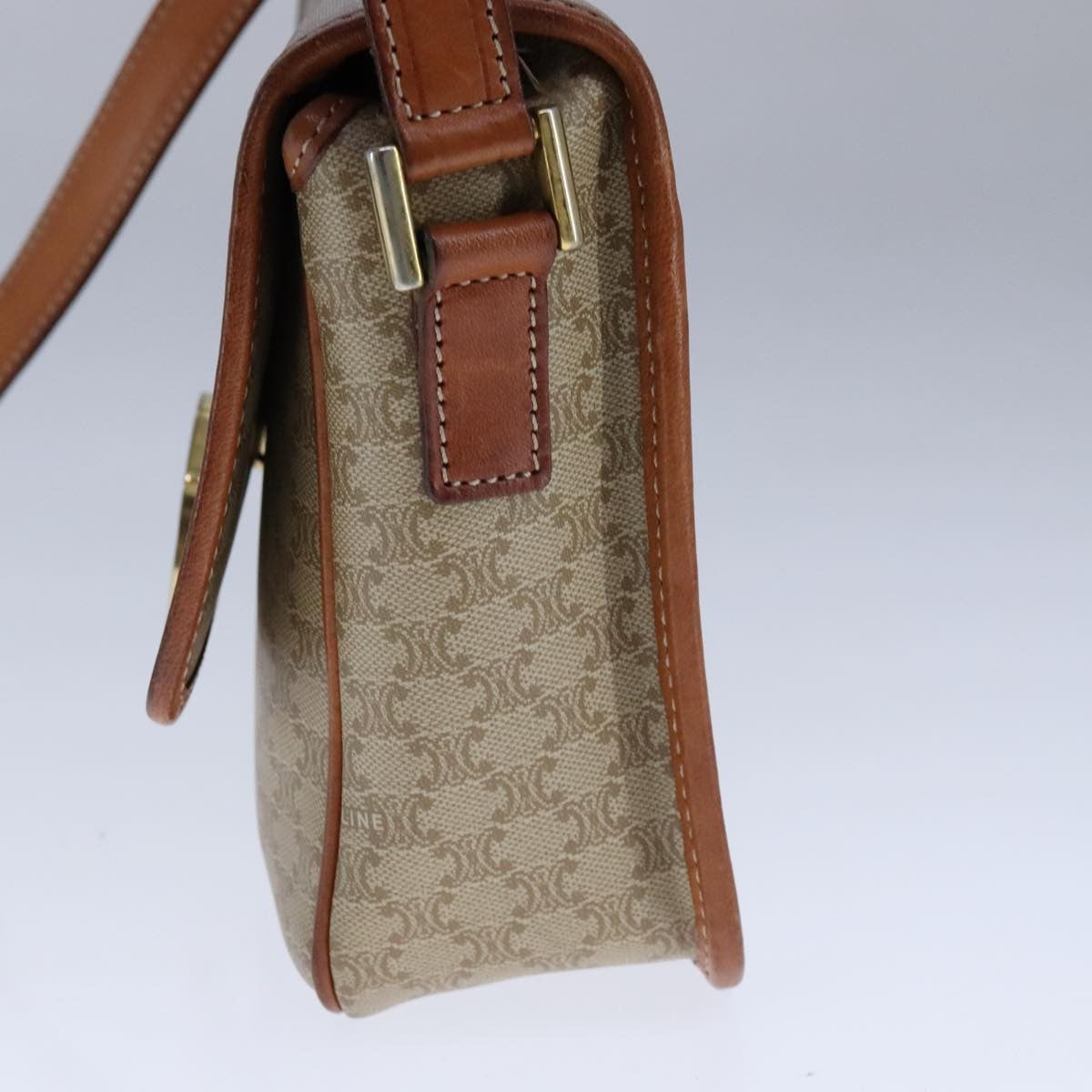 Celine Vintage Macadam Circle Logo Shoulder Bag Canvas and Leather, Beige, Canvas, Shoulder Bag
