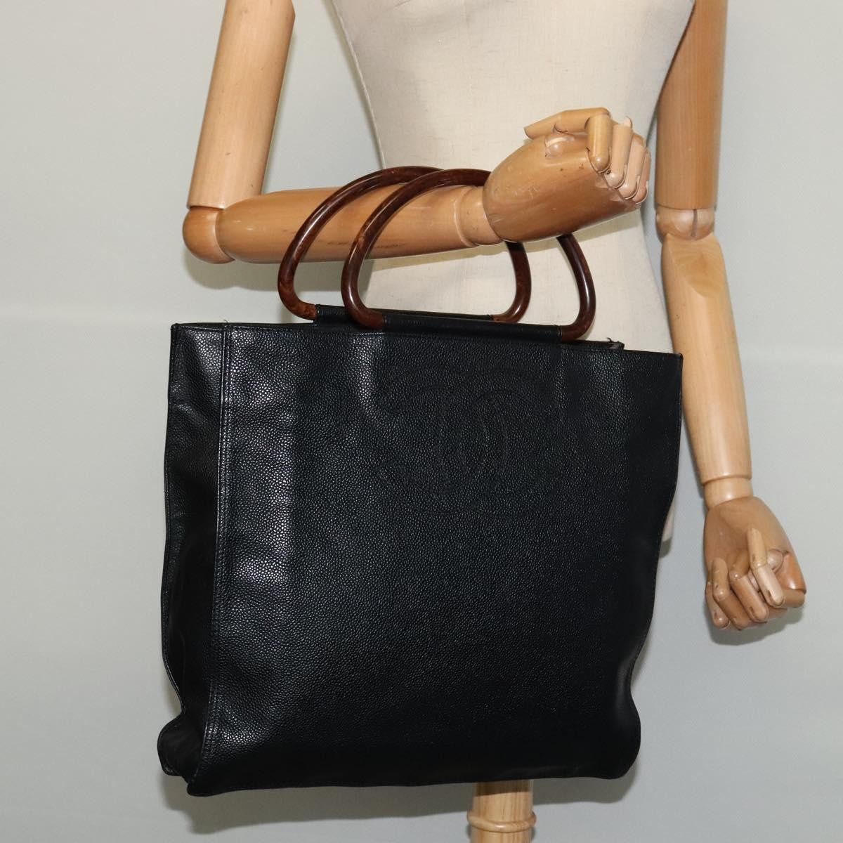 Chanel Vintage Wooden Ring Tote Caviar, BLACK, LEATHER, Tote bag