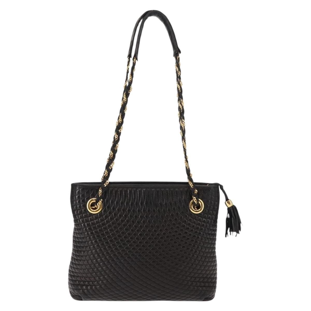 Bally Vintage Chain Shoulder Bag Quilted Leather, BLACK, LEATHER, Shoulder bag