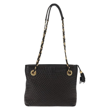 Bally Vintage Chain Shoulder Bag Quilted Leather, BLACK, LEATHER, Shoulder bag