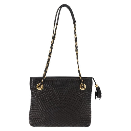 Bally Vintage Chain Shoulder Bag Quilted Leather, BLACK, LEATHER, Shoulder bag
