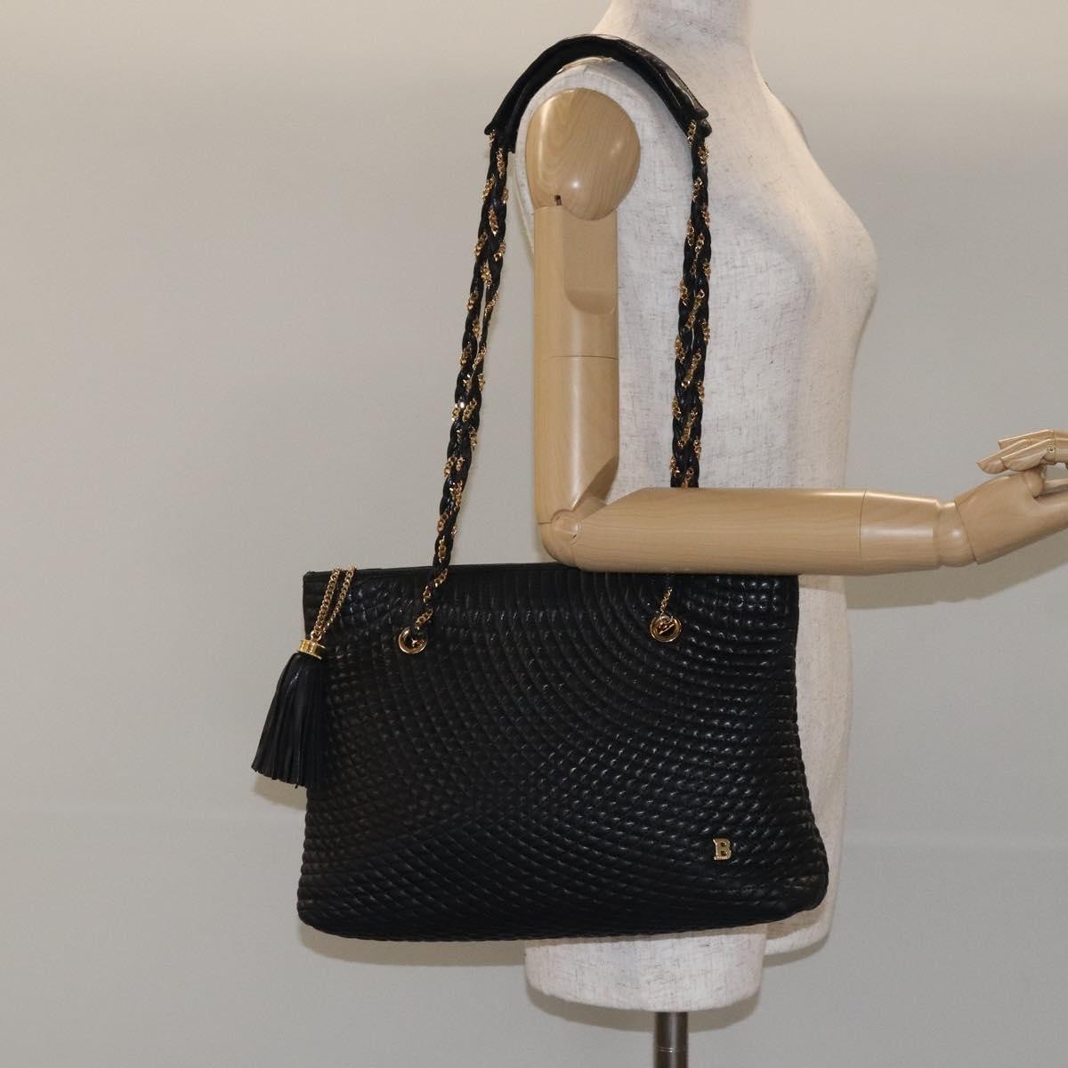 Bally Vintage Chain Shoulder Bag Quilted Leather, BLACK, LEATHER, Shoulder bag